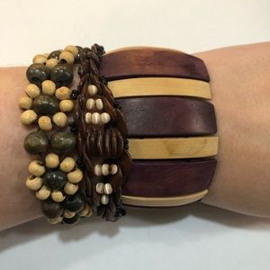 Set of 3 Wooden Tribal Bracelets
